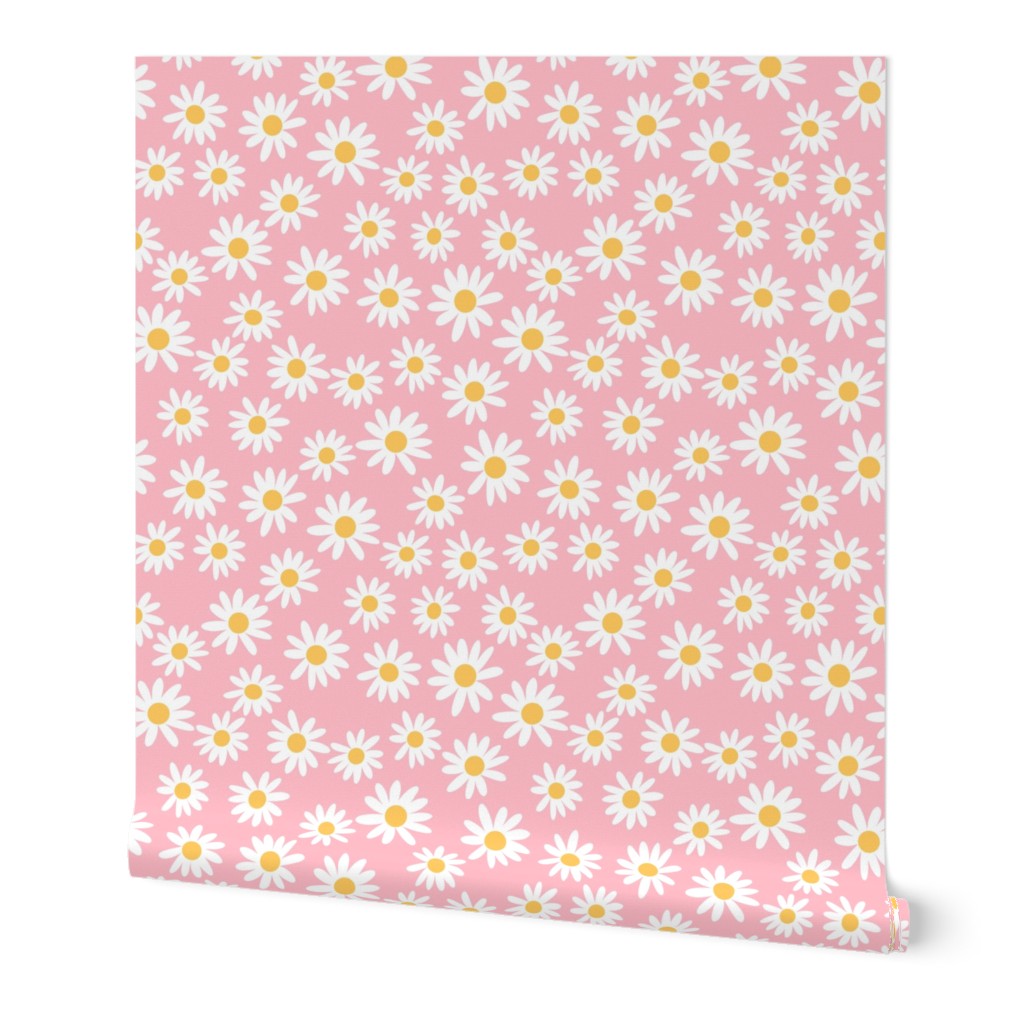 daisy print fabric - daisies, daisy fabric, baby fabric, spring fabric, baby girl, earthy - bright pink