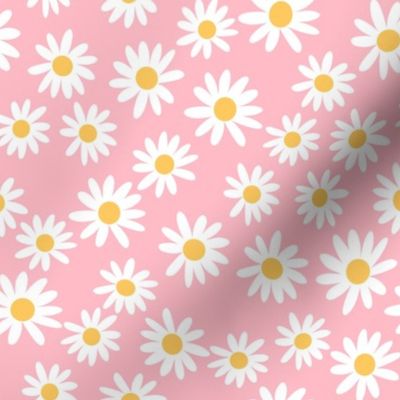 daisy print fabric - daisies, daisy fabric, baby fabric, spring fabric, baby girl, earthy - bright pink