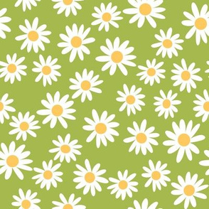 daisy print fabric - daisies, daisy fabric, baby fabric, spring fabric, baby girl, earthy - limey