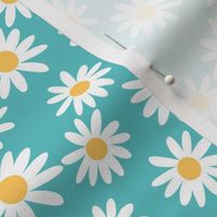 daisy print fabric - daisies, daisy fabric, baby fabric, spring fabric, baby girl, earthy - teal