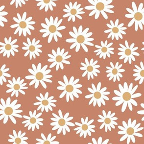 daisy print fabric - daisies, daisy fabric, baby fabric, spring fabric, baby girl, earthy - cinnamon
