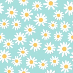 daisy print fabric - daisies, daisy fabric, baby fabric, spring fabric, baby girl, earthy - light aqua