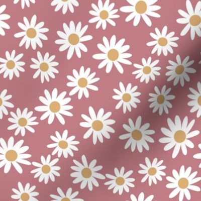 daisy print fabric - daisies, daisy fabric, baby fabric, spring fabric, baby girl, earthy - deep mauve