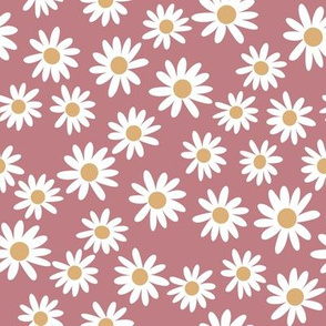 daisy print fabric - daisies, daisy fabric, baby fabric, spring fabric, baby girl, earthy - deep mauve