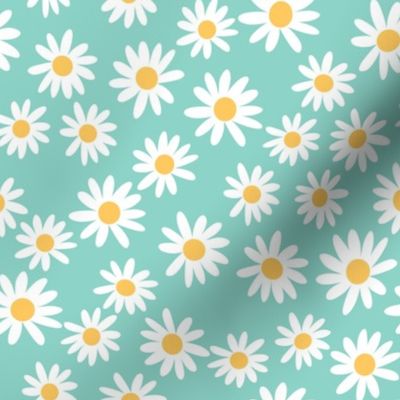 daisy print fabric - daisies, daisy fabric, baby fabric, spring fabric, baby girl, earthy - blue