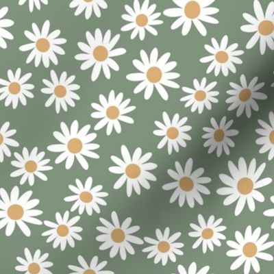 daisy print fabric - daisies, daisy fabric, baby fabric, spring fabric, baby girl, earthy - green