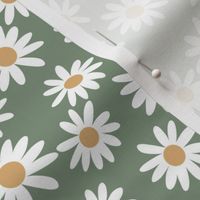 daisy print fabric - daisies, daisy fabric, baby fabric, spring fabric, baby girl, earthy - green