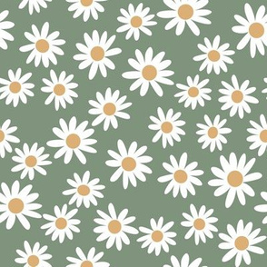 daisy print fabric - daisies, daisy fabric, baby fabric, spring fabric, baby girl, earthy - green