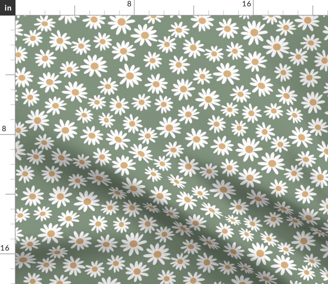 daisy print fabric - daisies, daisy fabric, baby fabric, spring fabric, baby girl, earthy - green