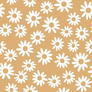 daisy print fabric - daisies, daisy fabric, baby fabric, spring fabric, baby girl, earthy - ochre