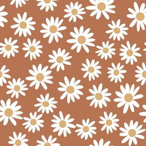 daisy print fabric - daisies, daisy fabric, baby fabric, spring fabric, baby girl, earthy - rust