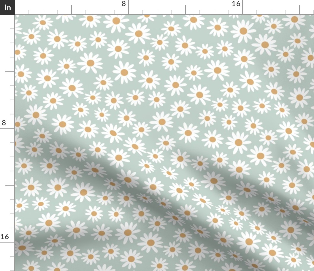 daisy print fabric - daisies, daisy fabric, baby fabric, spring fabric, baby girl, earthy - sage