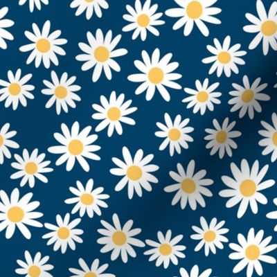 daisy print fabric - daisies, daisy fabric, baby fabric, spring fabric, baby girl, earthy -navy
