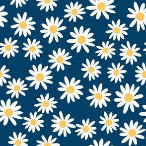 daisy print fabric - daisies, daisy fabric, baby fabric, spring fabric, baby girl, earthy -navy