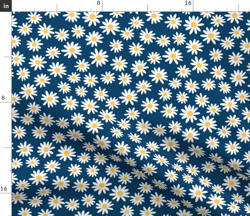 daisy print fabric - daisies, daisy fabric, baby fabric, spring fabric, baby girl, earthy -navy