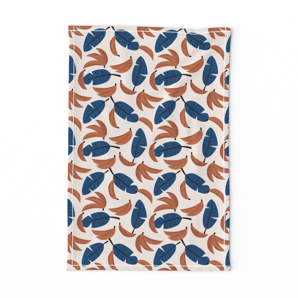 Bananas and banana leaves tropical fruit jungle design lush garden classic blue rust copper