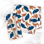 Bananas and banana leaves tropical fruit jungle design lush garden classic blue rust copper