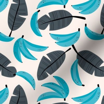 Bananas and banana leaves tropical fruit jungle design lush garden classic blue aqua