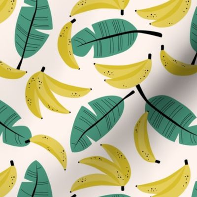 Bananas and banana leaves tropical fruit jungle design lush garden yellow sage green