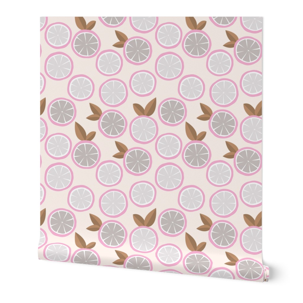 Summer citrus garden little lime and orange slices minimal fruit design pink brown