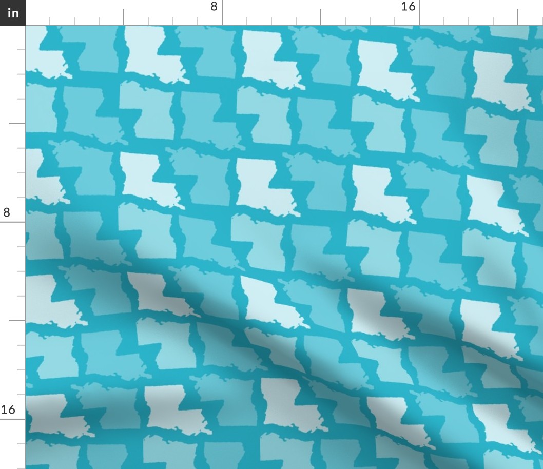 Louisiana State Shape Pattern Teal and White