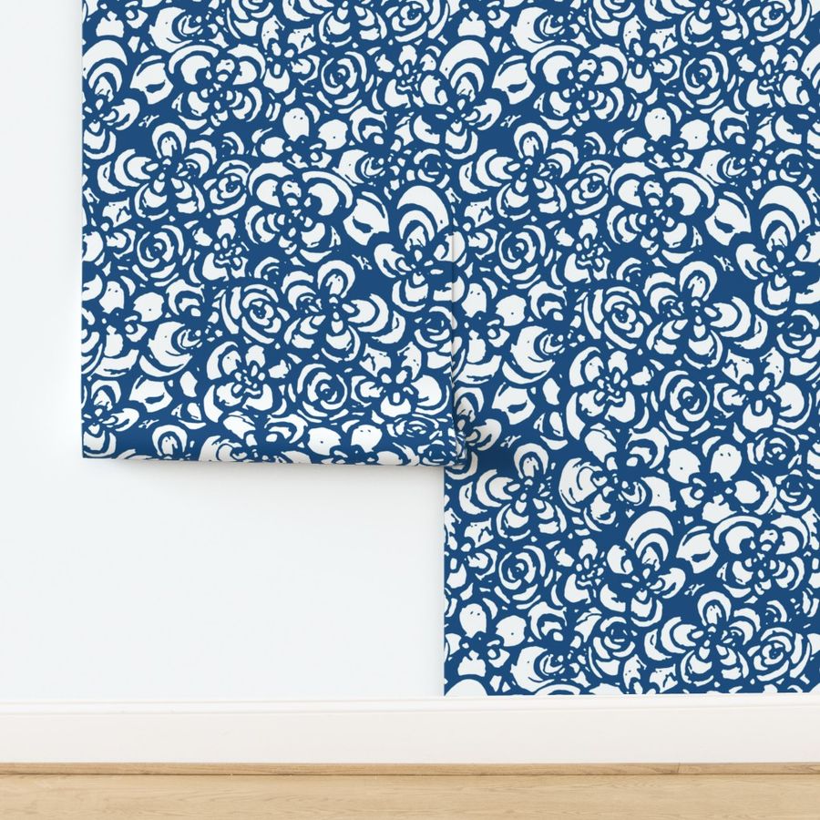 Painterly Floral Classic Blue and white