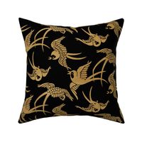 VINTAGE JAPANESE SWALLOWS - GOLD ON BLACK