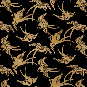 VINTAGE JAPANESE SWALLOWS - GOLD ON BLACK