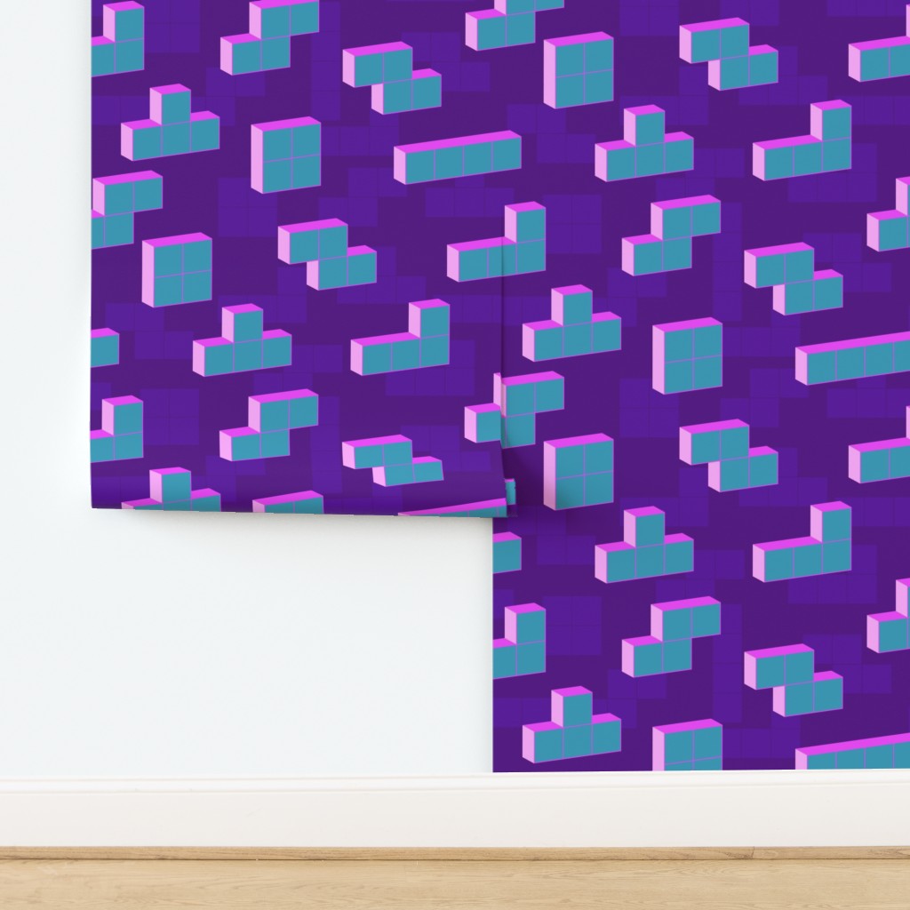 Tetris blocks neon - Play a game - Wallpaper | Spoonflower