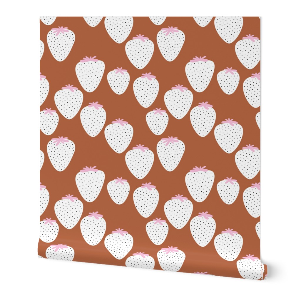 Strawberry fields fruit garden summer design rust copper brown pink girls