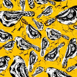 Black and White birds on Yellow