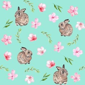 baby bunny fabric - easter egg fabric, easter fabric, cherry blossom fabric, easter floral fabric - mint