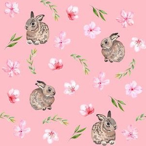 baby bunny fabric - easter egg fabric, easter fabric, cherry blossom fabric, easter floral fabric - pink