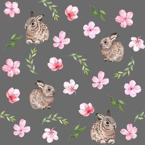 baby bunny fabric - easter egg fabric, easter fabric, cherry blossom fabric, easter floral fabric - charcoal
