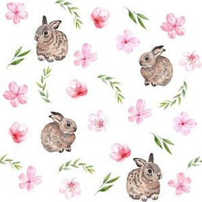 baby bunny fabric - easter egg fabric, easter fabric, cherry blossom fabric, easter floral fabric - white