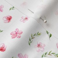 cherry blossom fabric - watercolor fabric, watercolor floral fabric, spring floral fabric, spring blossoms - white