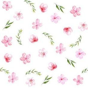 cherry blossom fabric - watercolor fabric, watercolor floral fabric, spring floral fabric, spring blossoms - white
