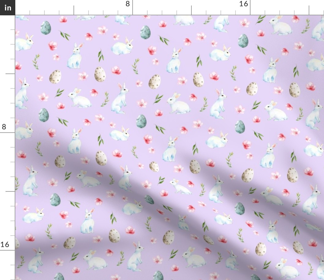 easter rabbit fabric - spring floral easter fabric, easter bunny fabric, easter fabric, floral fabric, spring fabric - lavender