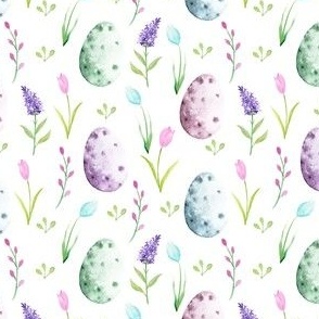 watercolor easter egg fabric - spring floral fabric, spring fabric, easter egg fabric, easter fabric, easter rabbit - white