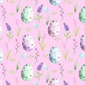 watercolor easter egg fabric - spring floral fabric, spring fabric, easter egg fabric, easter fabric, easter rabbit - pink