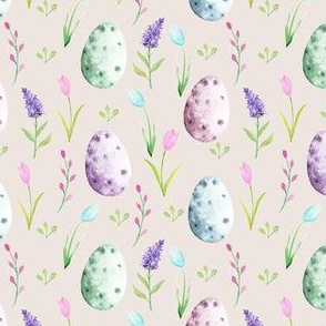 watercolor easter egg fabric - spring floral fabric, spring fabric, easter egg fabric, easter fabric, easter rabbit -beige