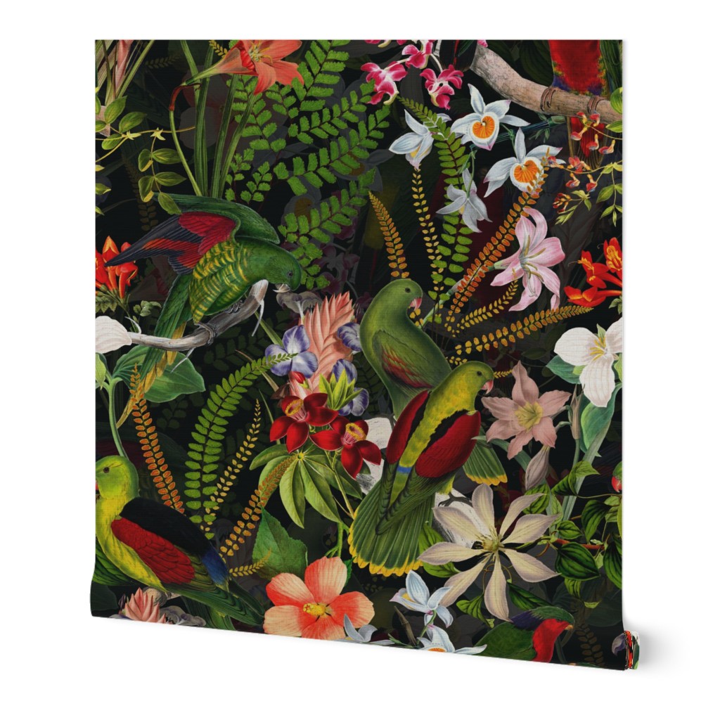 8" Vintage Parrot Tropical Garden Jungle black