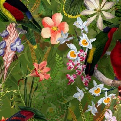 8" Vintage Parrot Tropical Garden Jungle Green