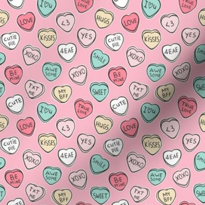 Conversation Candy Hearts Valentine Love on Pink Tiny Small