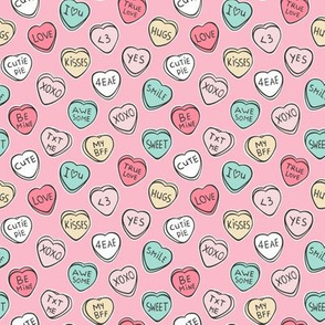 Conversation Candy Hearts Valentine Love on Pink Tiny Small