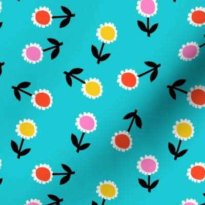 daisy fabric - hippie floral fabric, hippie flowers fabric, 60s fabric, flower power fabric - brights