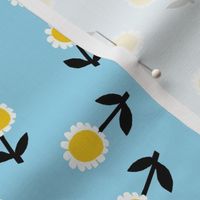 daisy fabric - hippie floral fabric, hippie flowers fabric, 60s fabric, flower power fabric - blue
