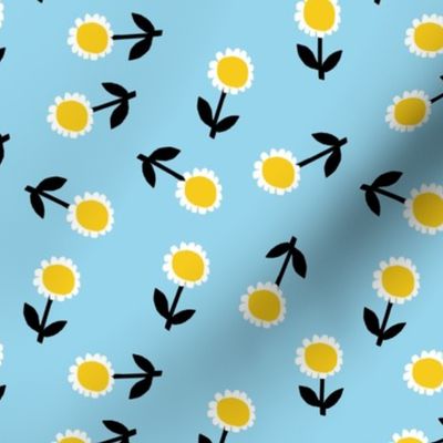 daisy fabric - hippie floral fabric, hippie flowers fabric, 60s fabric, flower power fabric - blue