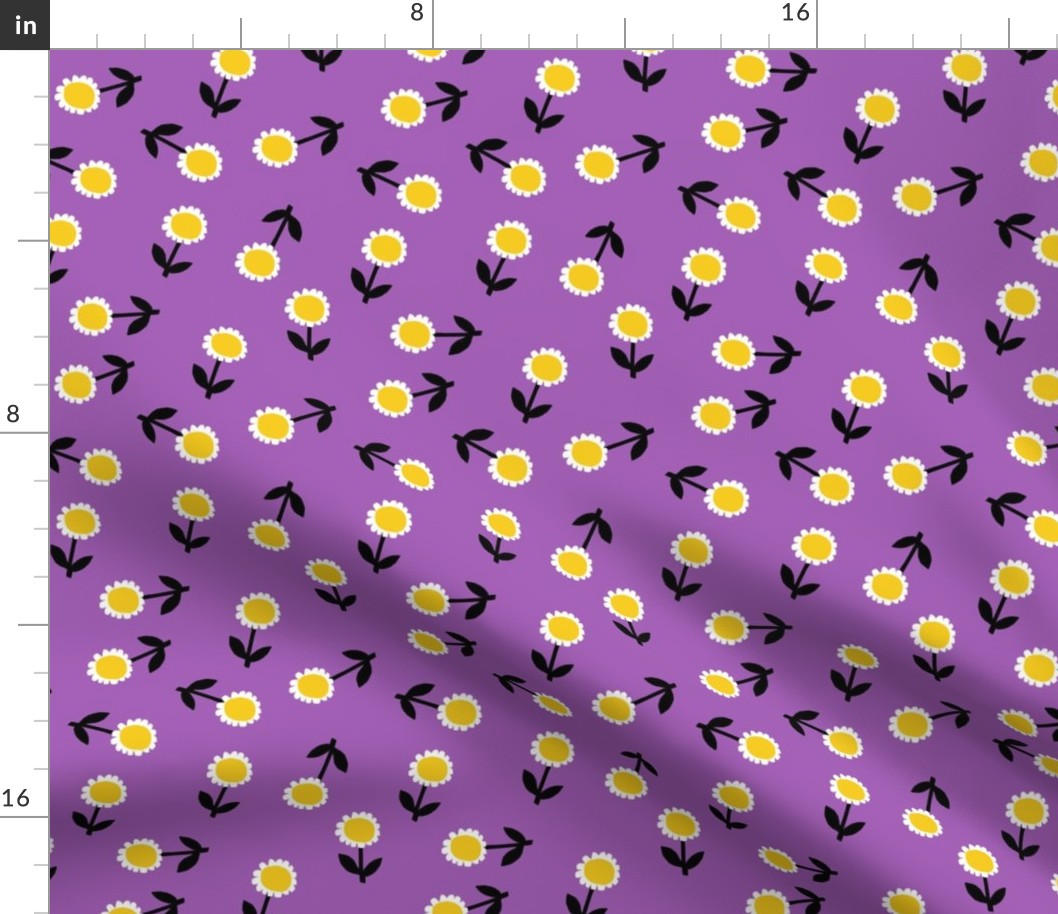 daisy fabric - hippie floral fabric, hippie flowers fabric, 60s fabric, flower power fabric - purple
