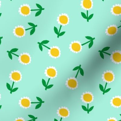 daisy fabric - hippie floral fabric, hippie flowers fabric, 60s fabric, flower power fabric - mint